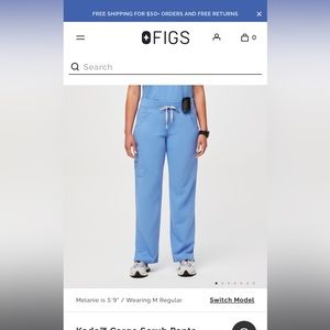 FIGS Kade Cargo Scrub Pants, Small/Tall. Ceil blue color